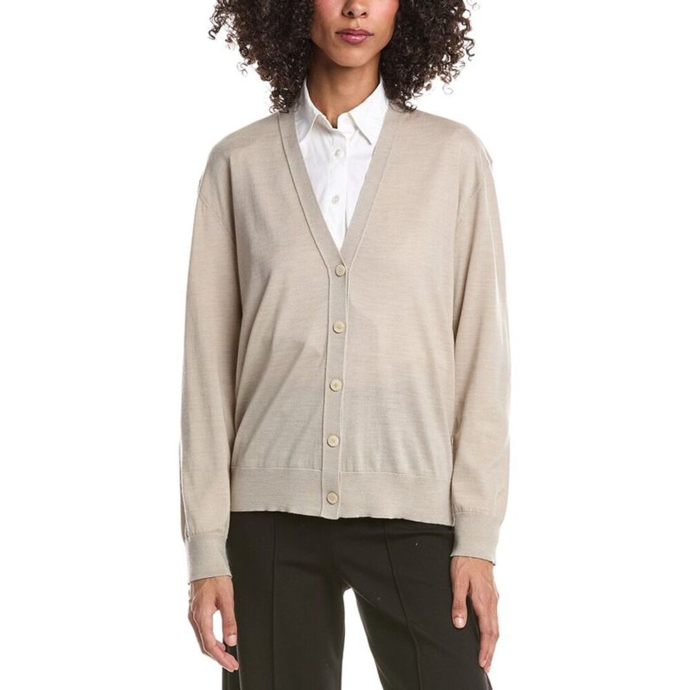 Theory Womens  V-Neck Wool Cardigan, Beige